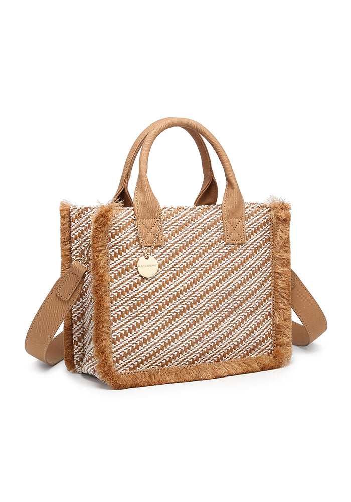 KASSANDRA Chic Diagonal Striped Woven Mini Tote Bag