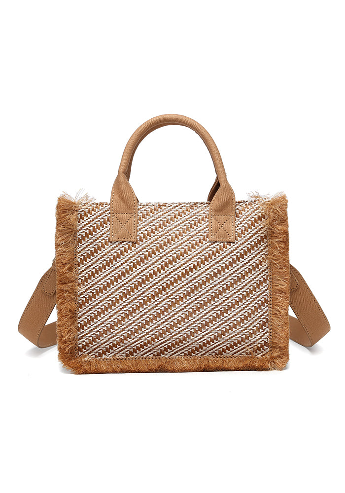 KASSANDRA Chic Diagonal Striped Woven Mini Tote Bag
