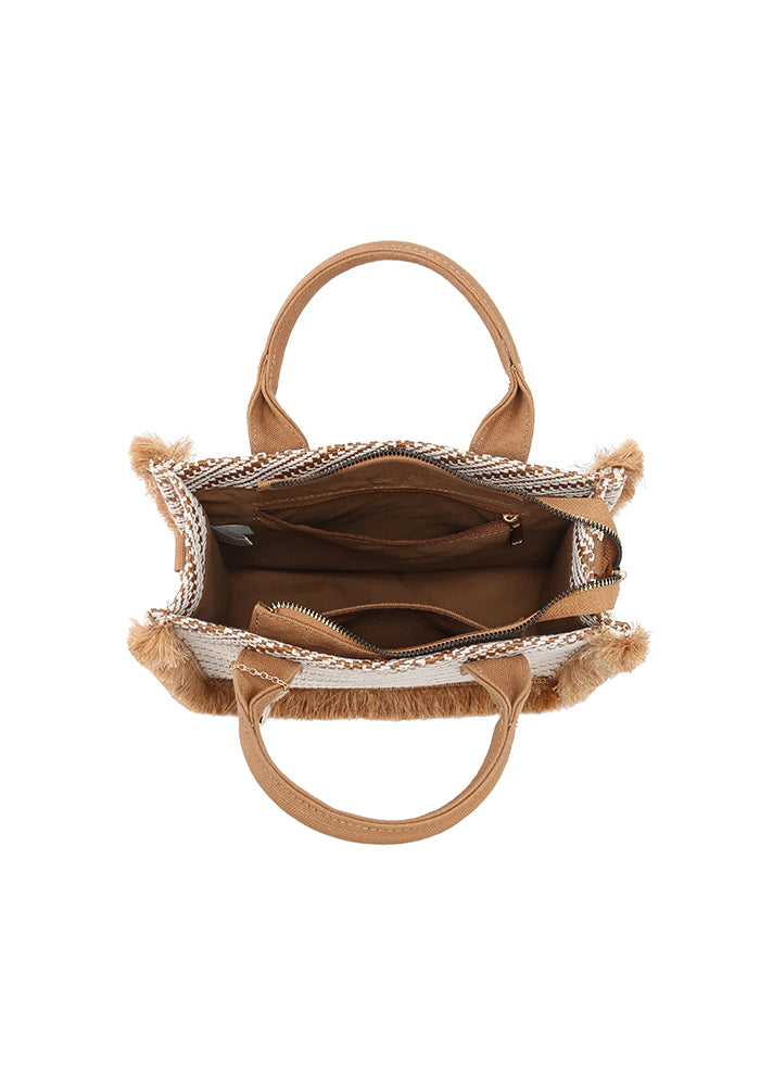 KASSANDRA Chic Diagonal Striped Woven Mini Tote Bag