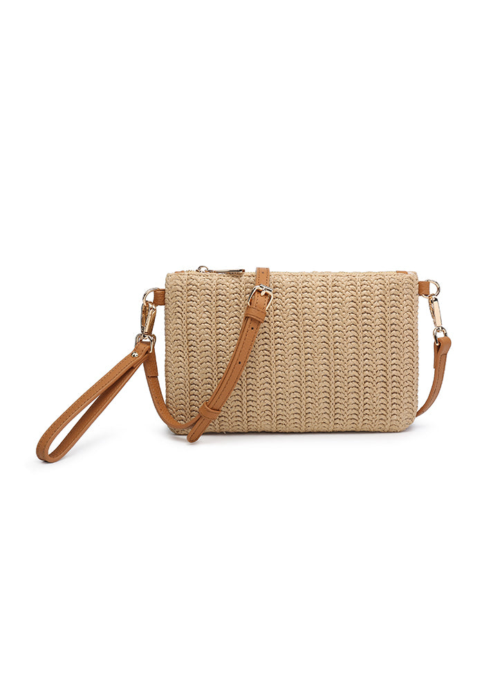 KASSANDRA Casual Chic Straw Crossbody Bag Taupe