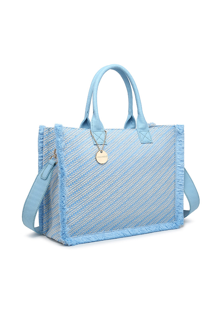 KASSANDRA Elegant Diagonal Striped Woven Tote Bag