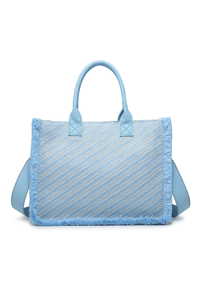 KASSANDRA Elegant Diagonal Striped Woven Tote Bag