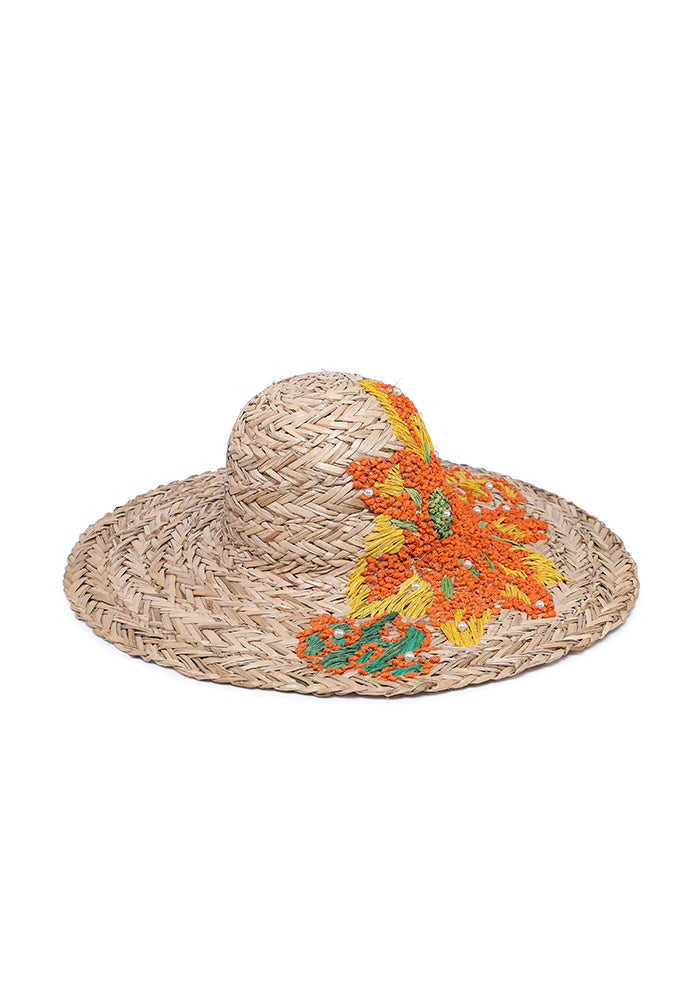 KASSANDRA Vibrant Floral Embroidered Straw Hat