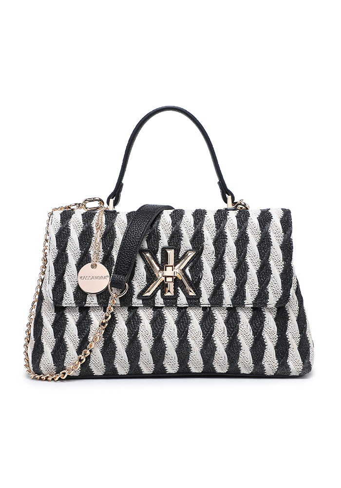 Elegant Geometric Patterned Flap Shoulder Bag