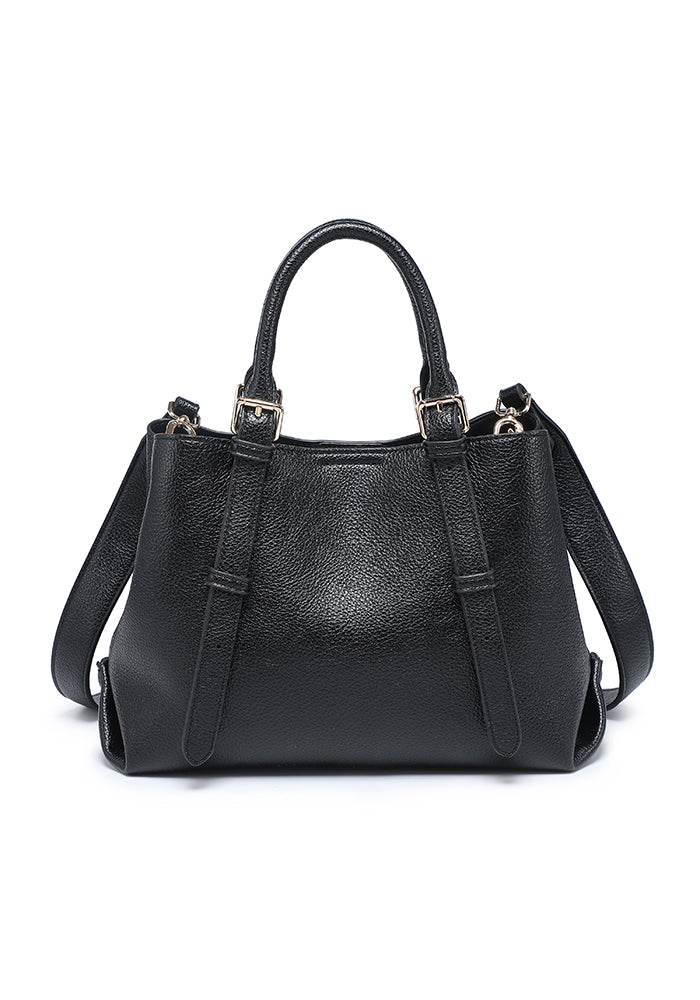 Pebbled Buckle-Trim Mini Work Satchel