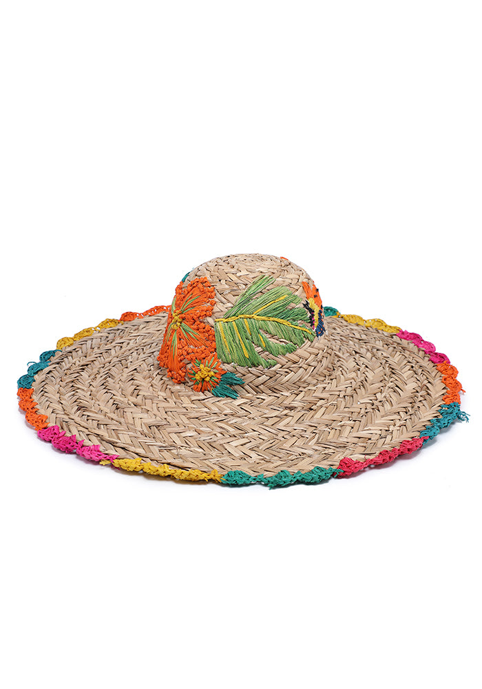 Colorful Floral Embroidered Straw Hat
