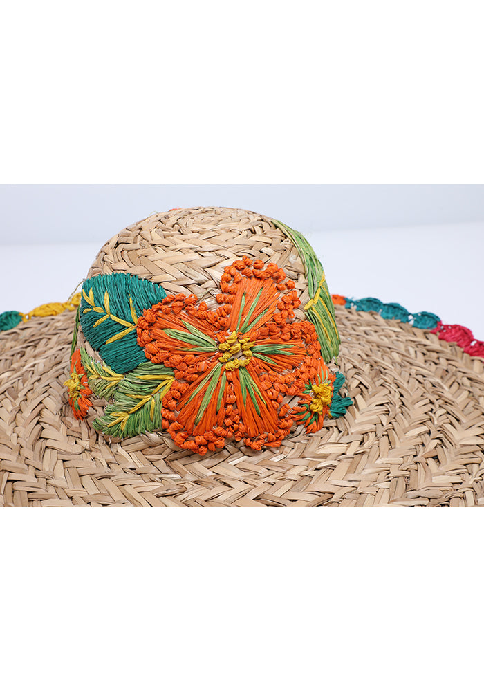 Colorful Floral Embroidered Straw Hat