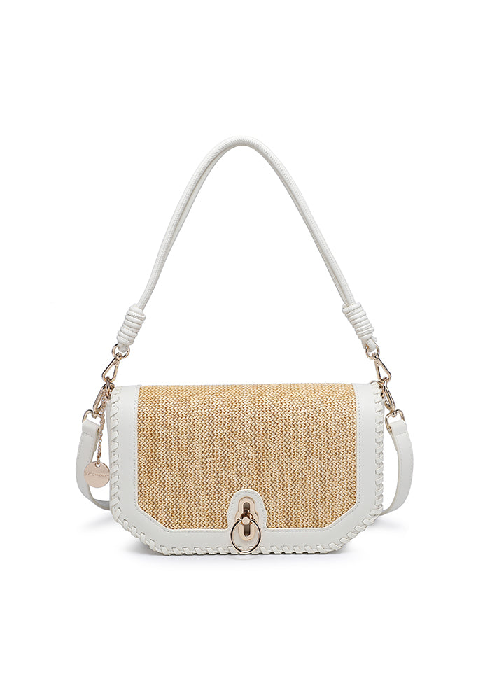 Woven Flap Shoulder Bag with Contrast Trim