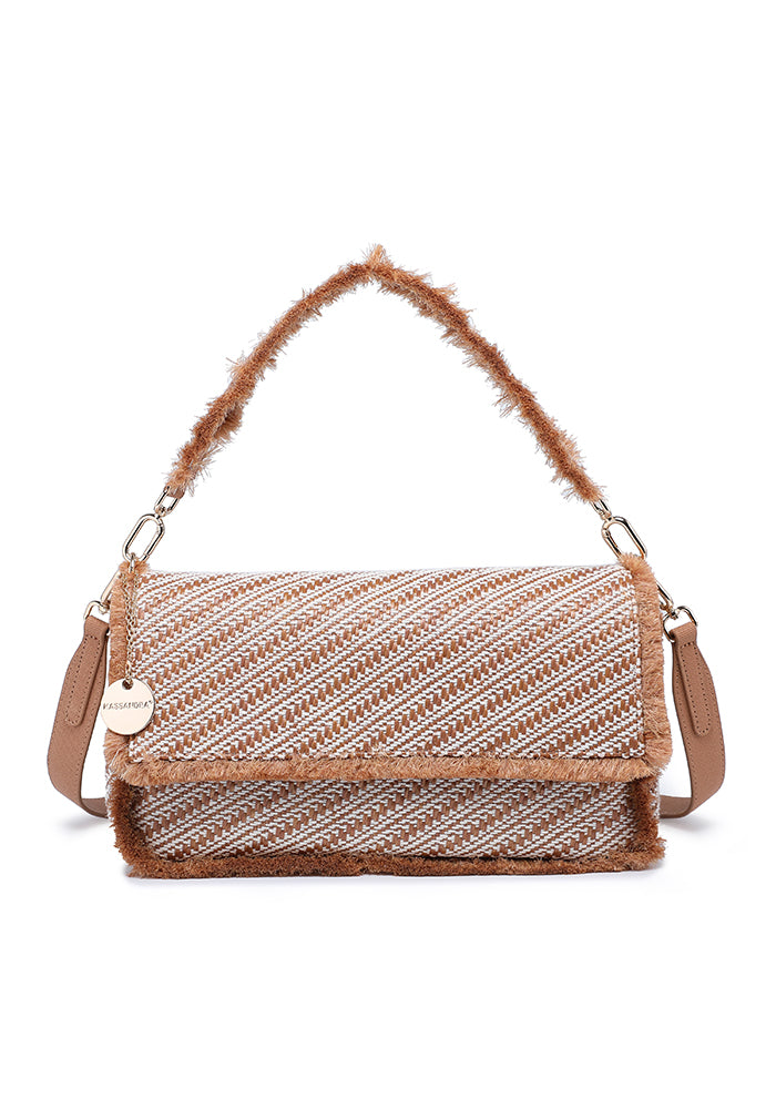 KASSANDRA Fringed Flap Shoulder Bag Taupe