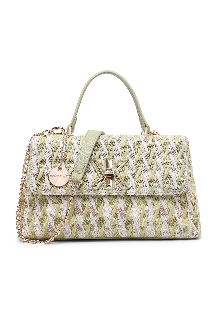 Elegant Geometric Patterned Flap Shoulder Bag