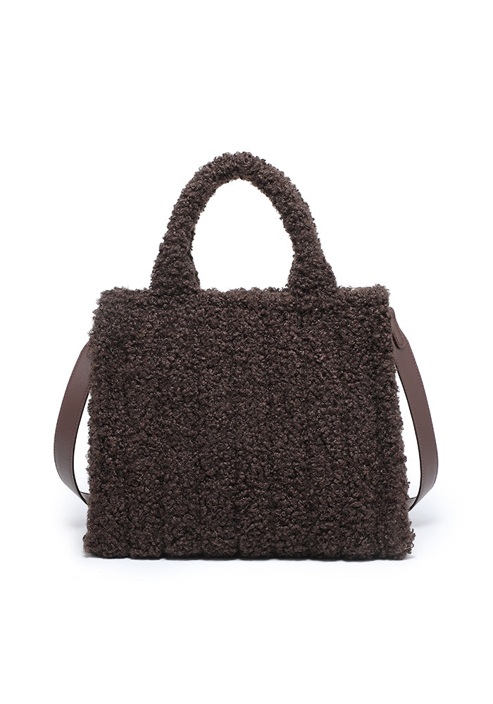 Teddy Bouclé Structured Tote with Wide Strap