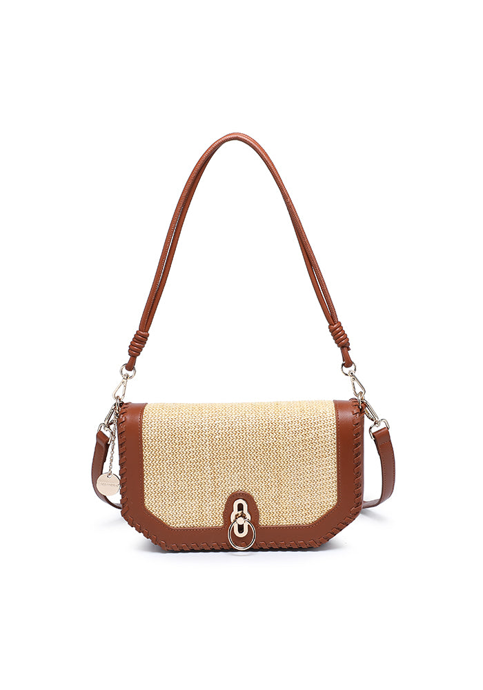 Woven Flap Shoulder Bag with Contrast Trim