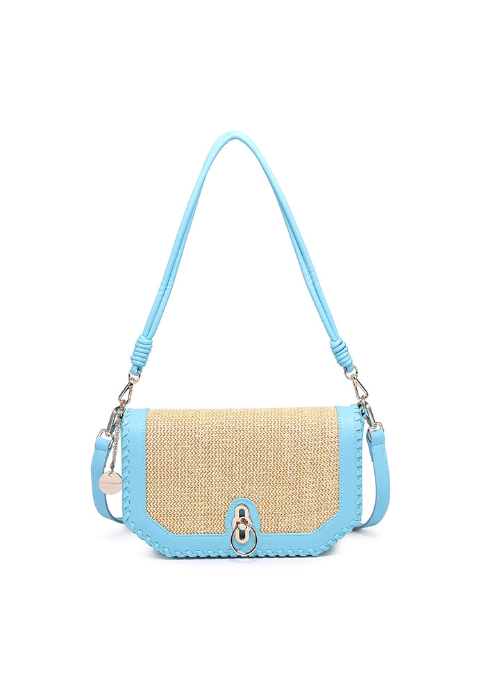 Woven Flap Shoulder Bag with Contrast Trim