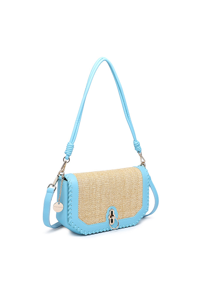 Woven Flap Shoulder Bag with Contrast Trim