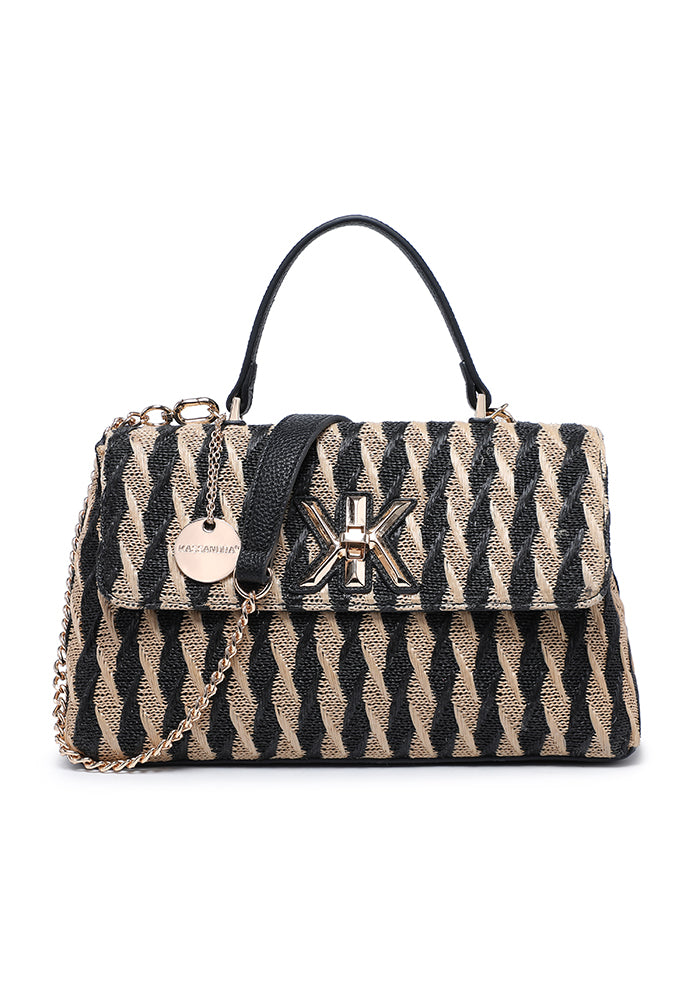 Elegant Geometric Patterned Flap Shoulder Bag