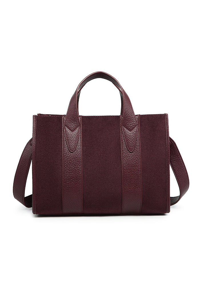 Borsa tote strutturata con finiture in pelle scamosciata e goffrata