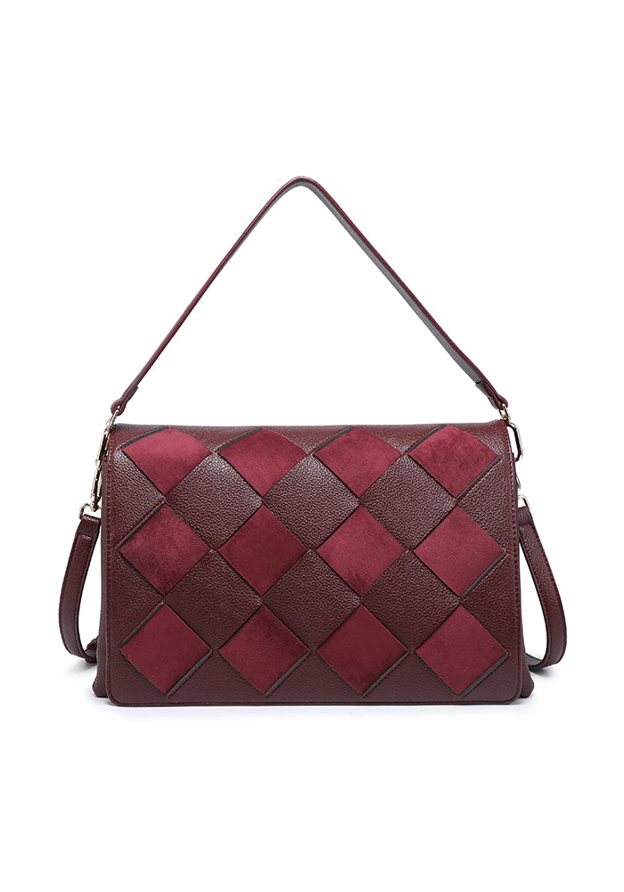Woven Patchwork Accordion Flap Shoulder Bag