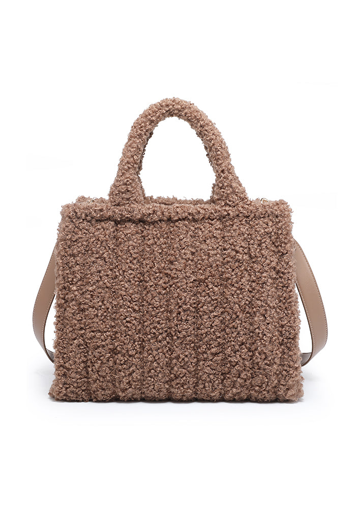 Teddy Bouclé Structured Tote with Wide Strap