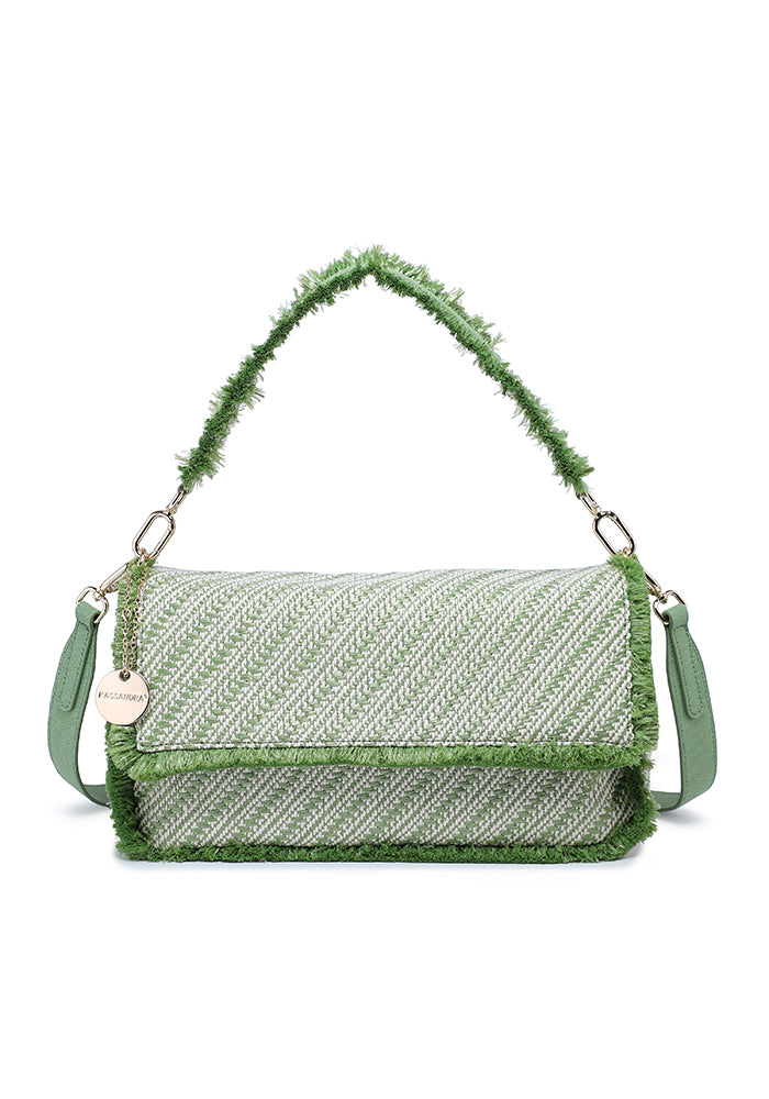KASSANDRA Fringed Flap Shoulder Bag Green