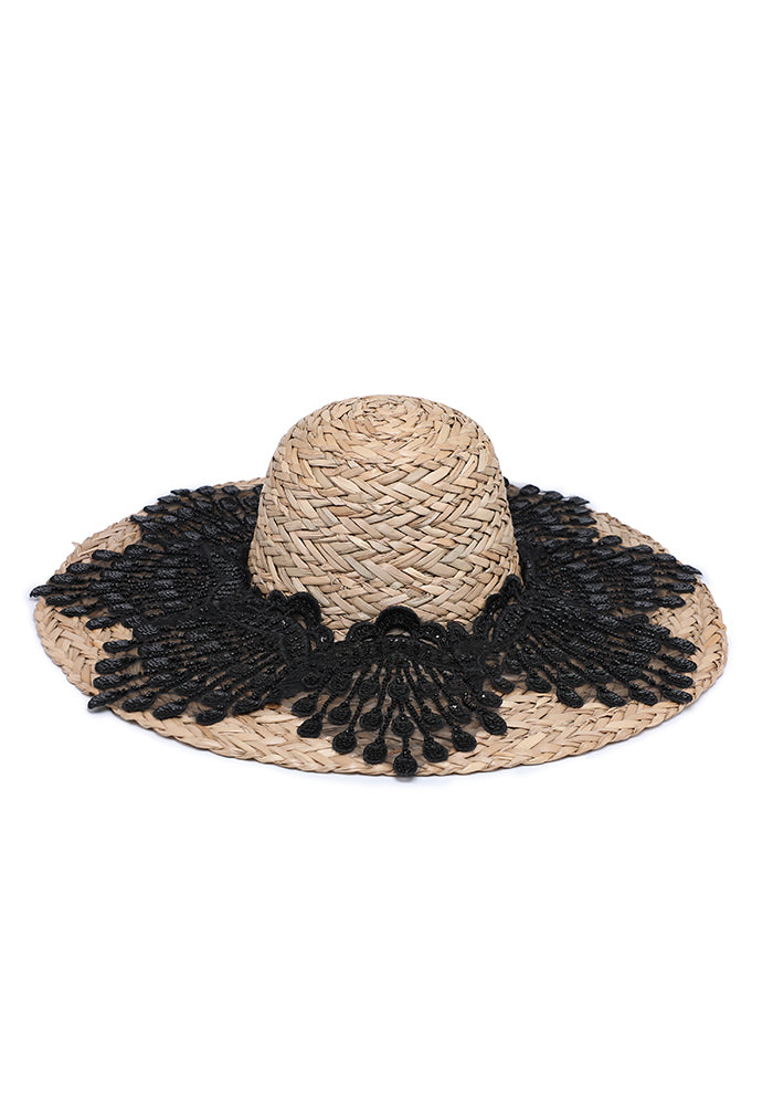 Elegant Lace-Trimmed Straw Hat