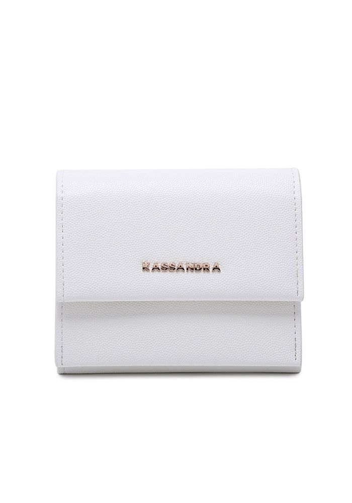 KASSANDRA Compact Tri-Fold Leather Wallet White