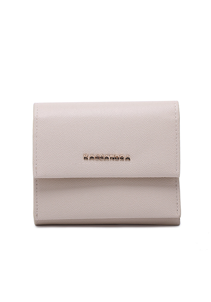 KASSANDRA Compact Tri-Fold Leather Wallet Beige