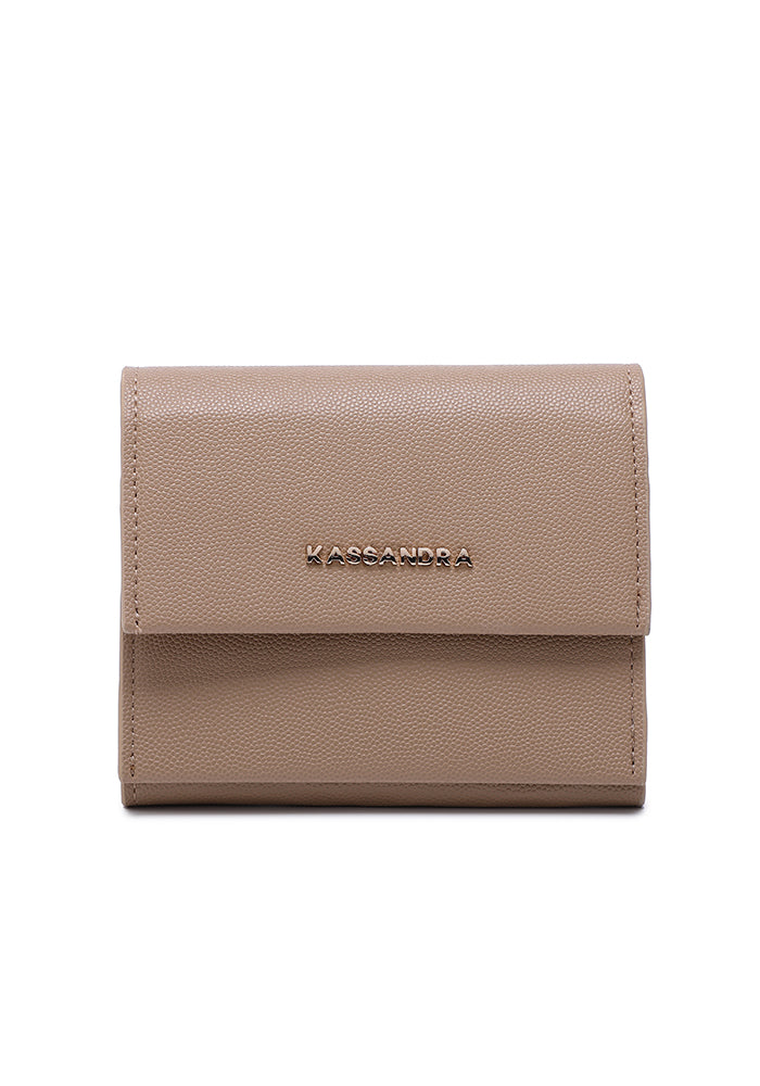 KASSANDRA Compact Tri-Fold Leather Wallet Light Brown