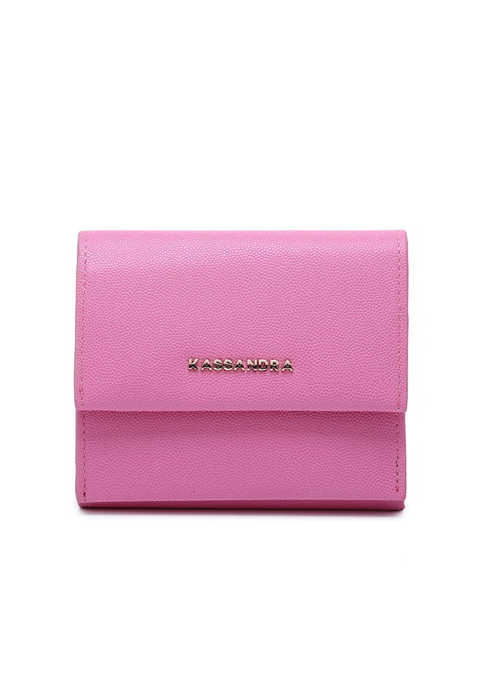 KASSANDRA Compact Tri-Fold Leather Wallet Pink
