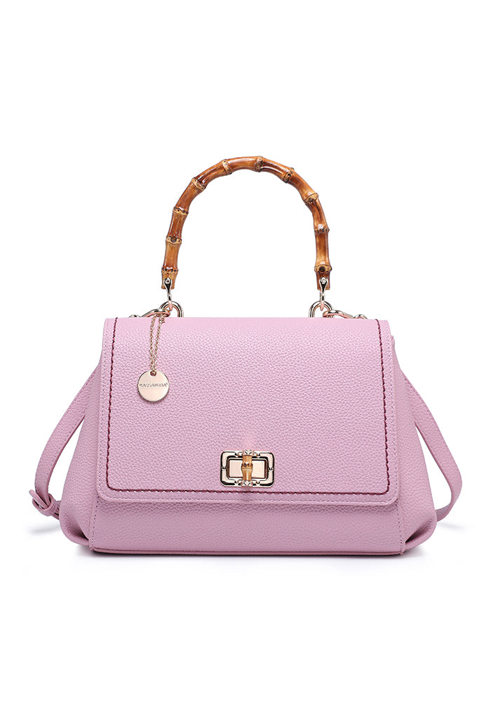 Elegant Leather Handbag with Bamboo Handle