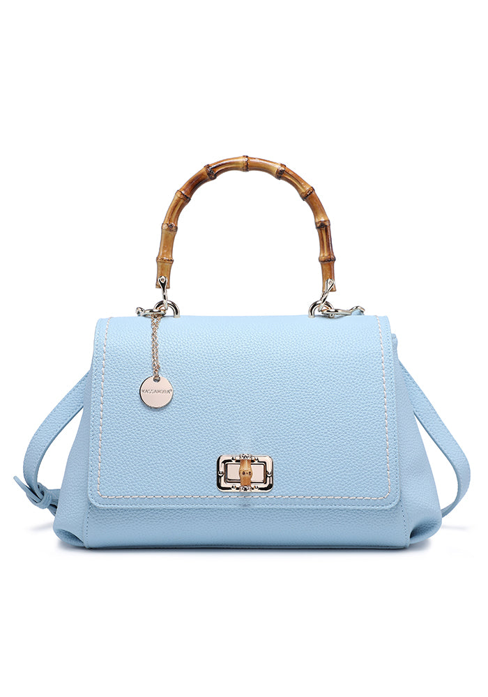 Elegant Leather Handbag with Bamboo Handle
