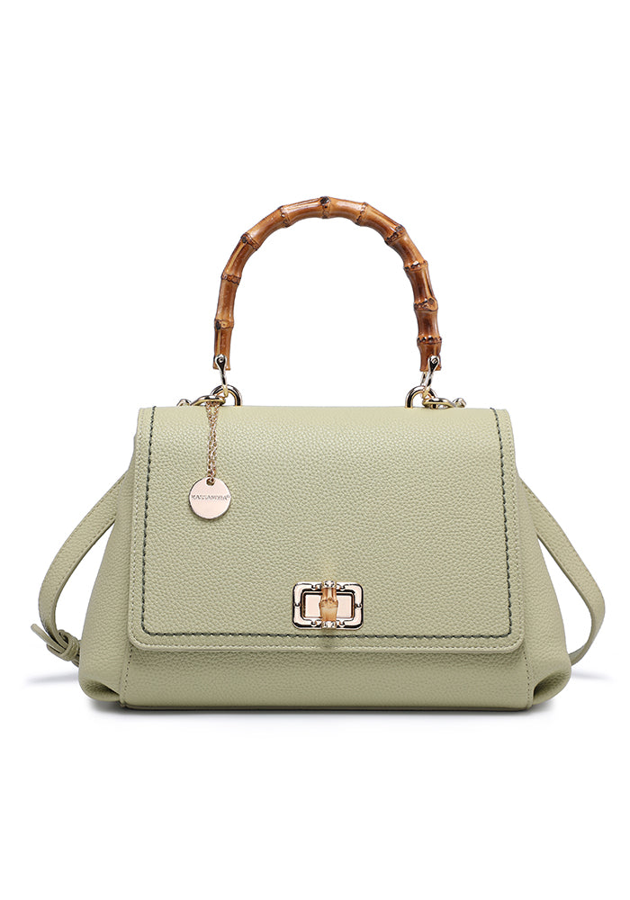 Elegant Leather Handbag with Bamboo Handle