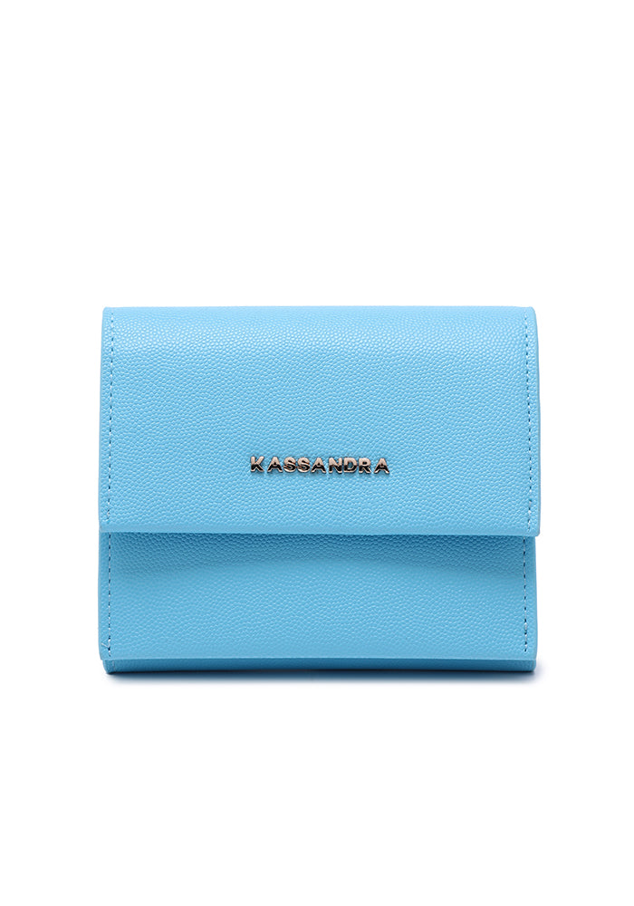 KASSANDRA Compact Tri-Fold Leather Wallet Navy