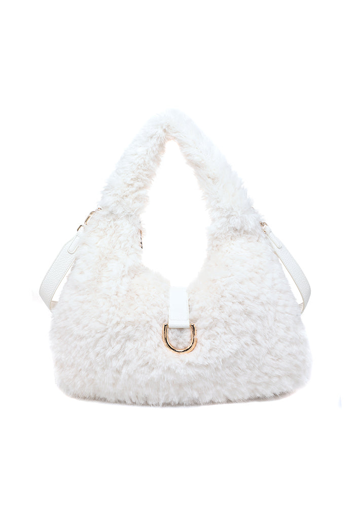 Teddy Bouclé D-Ring Hobo Shoulder Bag