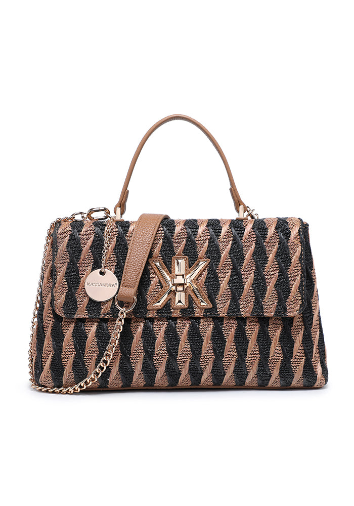Elegant Geometric Patterned Flap Shoulder Bag