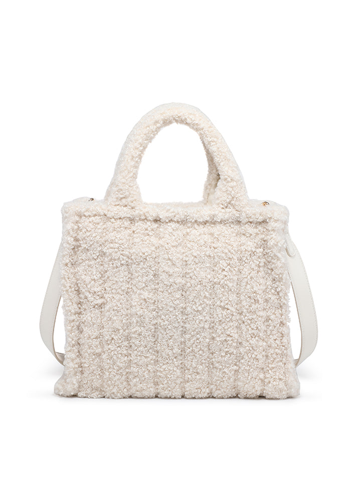 Teddy Bouclé Structured Tote with Wide Strap