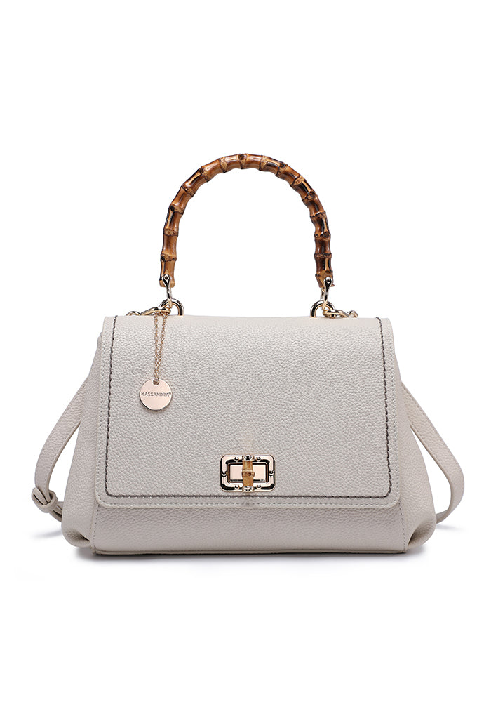 Elegant Leather Handbag with Bamboo Handle