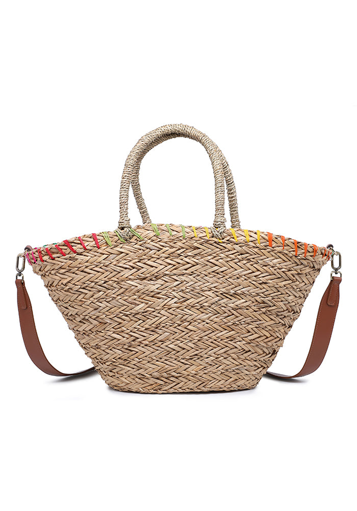 KASSANDRA Vibrant Floral Embroidered Straw Tote Bag