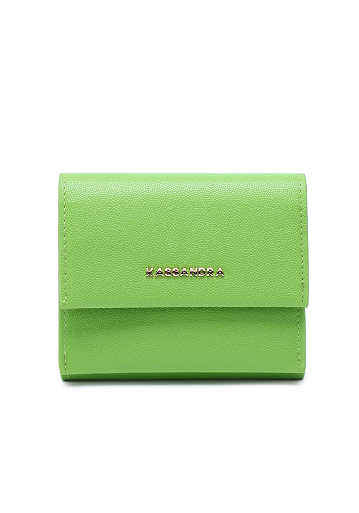 KASSANDRA Compact Tri-Fold Leather Wallet Green
