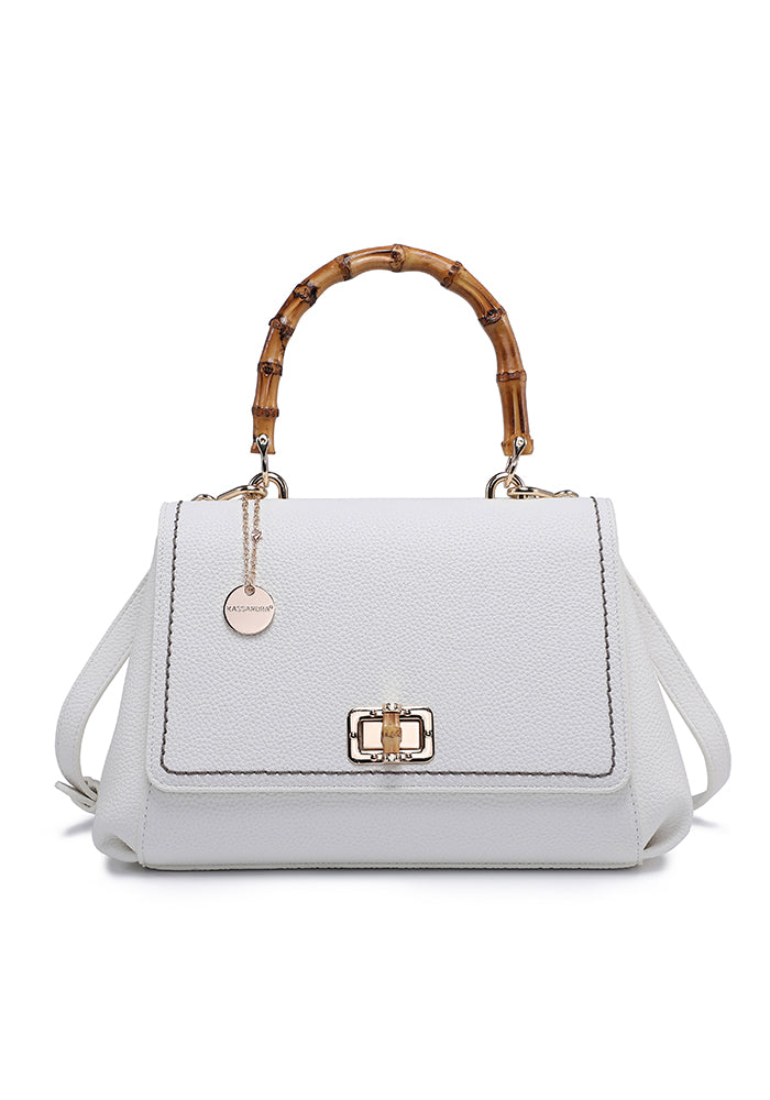 Elegant Leather Handbag with Bamboo Handle