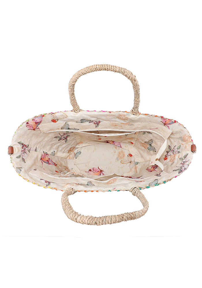 KASSANDRA Vibrant Floral Embroidered Straw Tote Bag