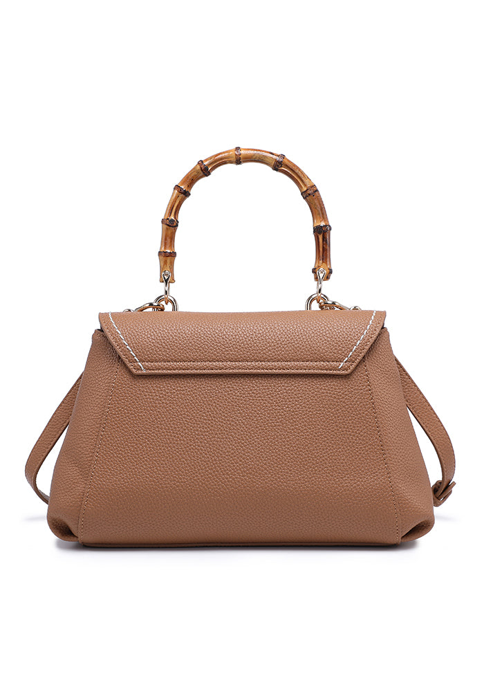 Elegant Leather Handbag with Bamboo Handle