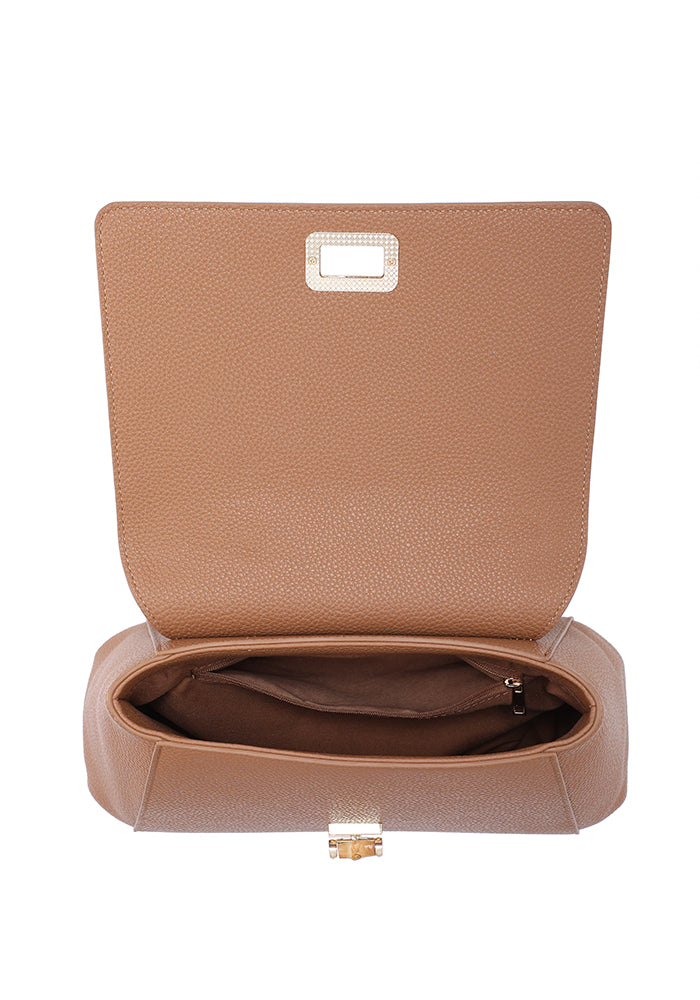 Elegant Leather Handbag with Bamboo Handle