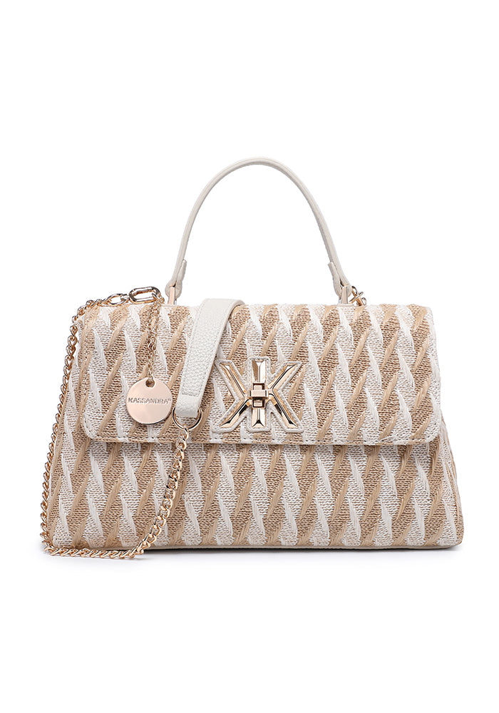 Elegant Geometric Patterned Flap Shoulder Bag