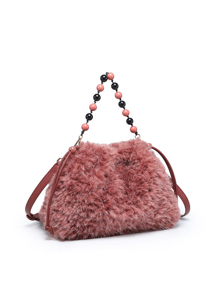 Teddy Bouclé Beaded-Handle Drawstring Shoulder Bag