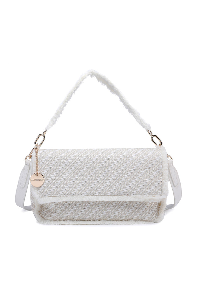 KASSANDRA Fringed Flap Shoulder Bag White