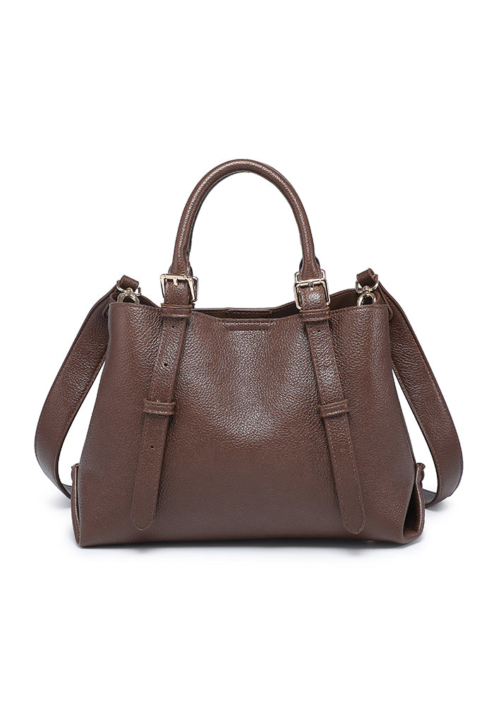 Pebbled Buckle-Trim Mini Work Satchel