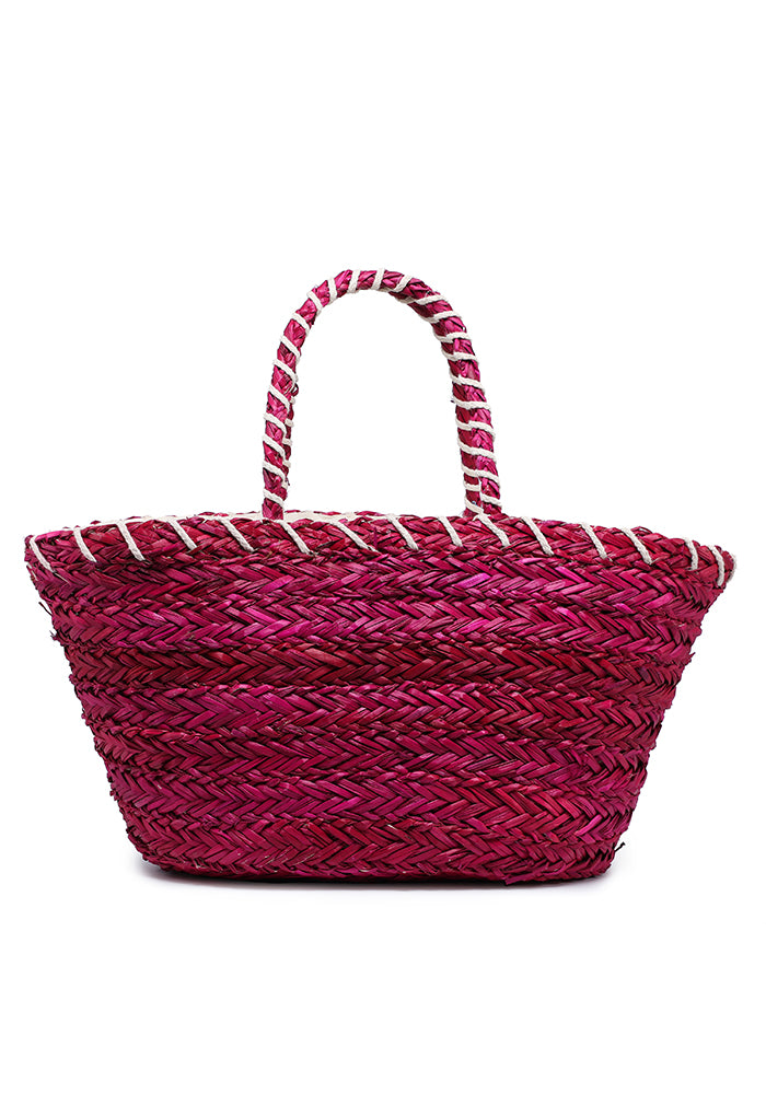 KASSANDRA Embroidered Text Straw Tote Bag