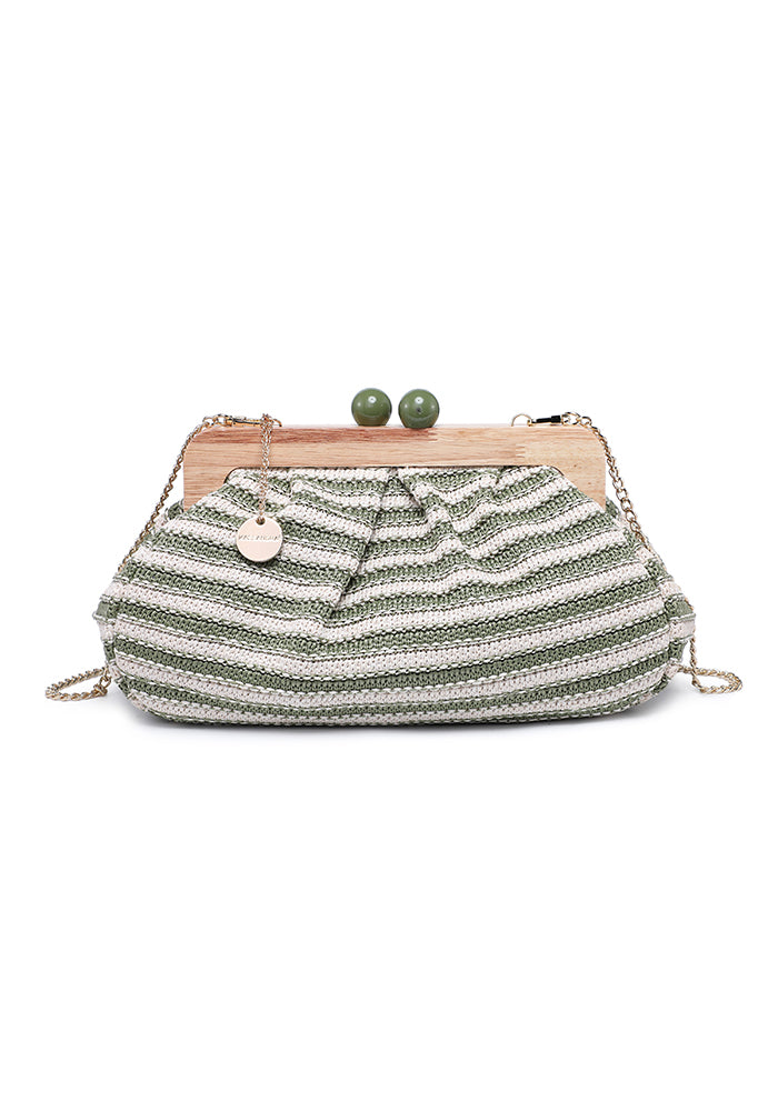 KASSANDRA Striped Woven Clutch Bag with Wooden Frame