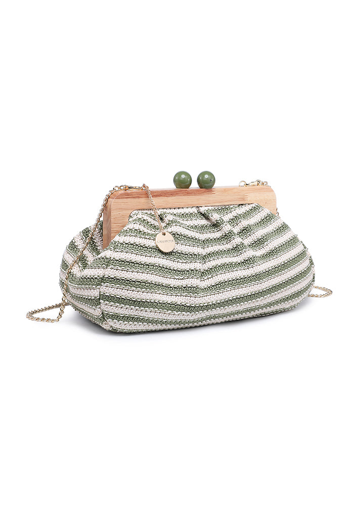 KASSANDRA Striped Woven Clutch Bag with Wooden Frame