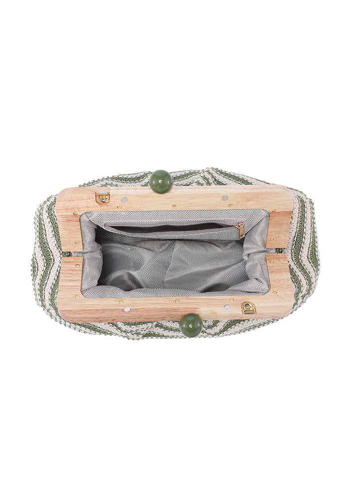KASSANDRA Striped Woven Clutch Bag with Wooden Frame